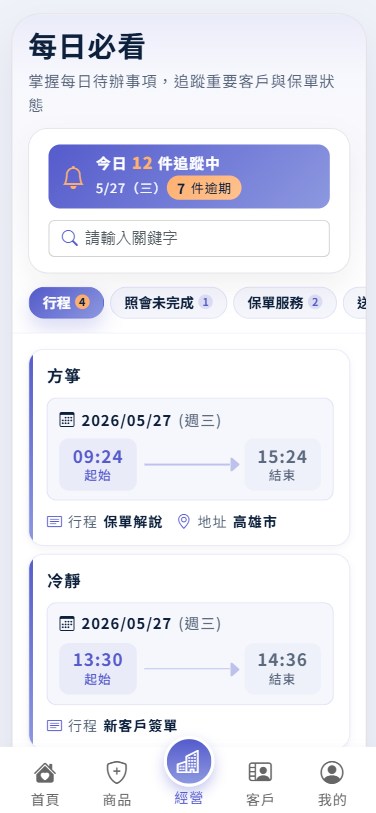 每日必看手機畫面：行程列表與今日摘要